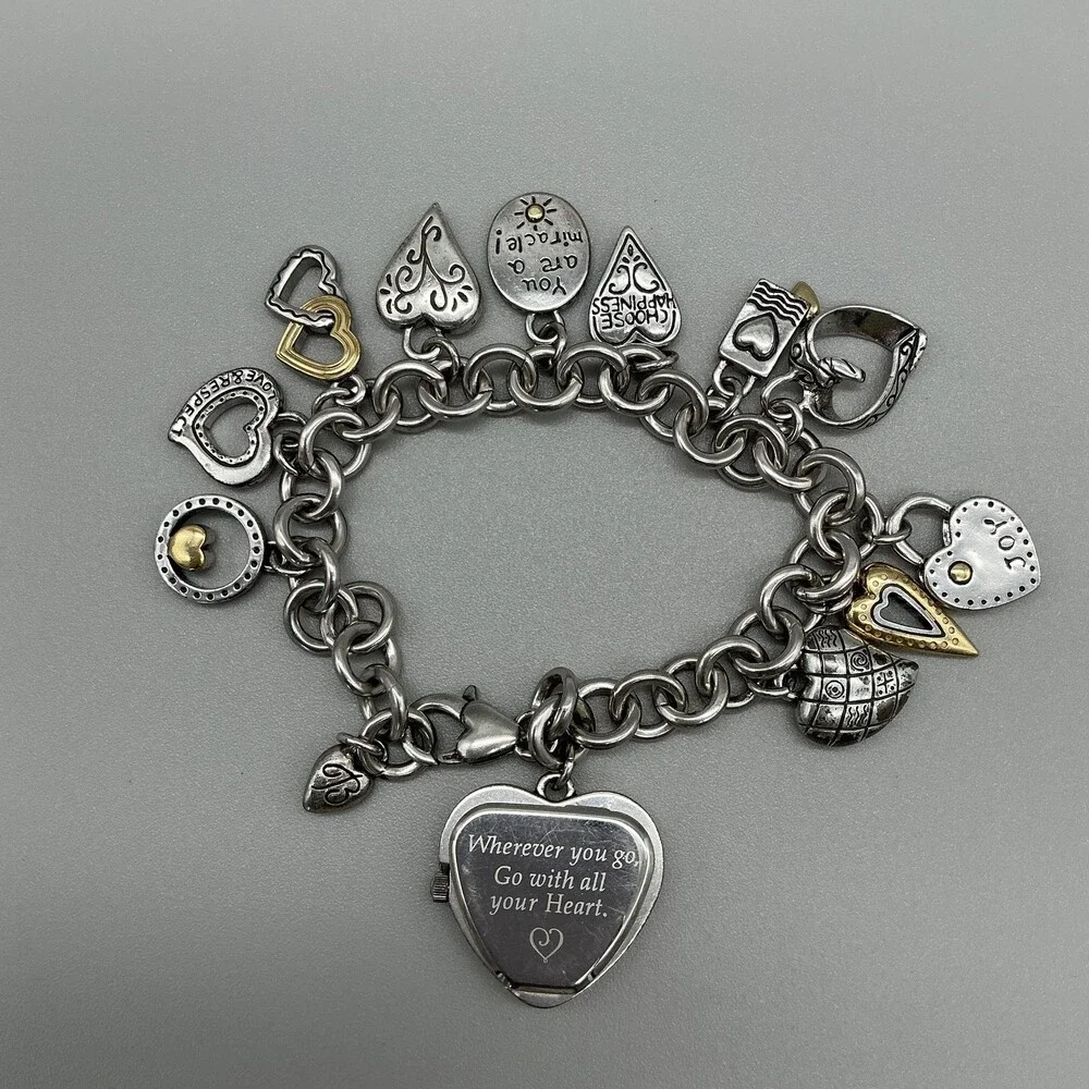 Brighton Womens Watch 27mm Pink Heart Dial Charm Bracelet New Battery 8